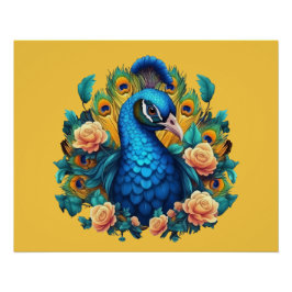 Pôster Pavão Com Rosas Pêssego