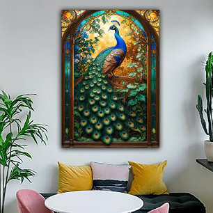 Poster Pavão de janela revivalista vintage nouveau