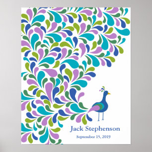 Poster pavão do livro convidado do chá de fraldas alterna