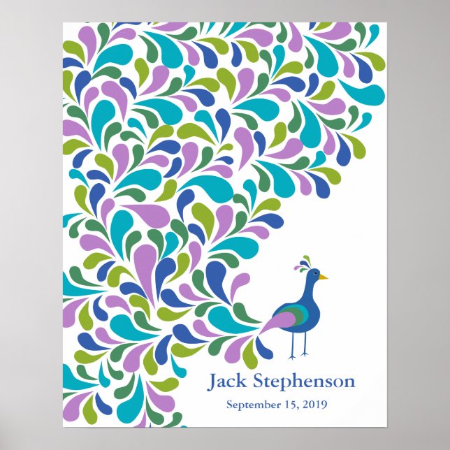 Poster pavão do livro convidado do chá de fraldas alterna (Frente)