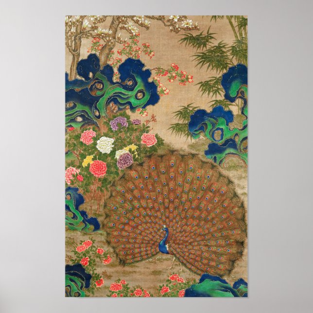 Poster Pavão e flores chinesas (século XVII) (Frente)