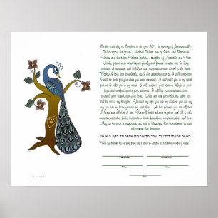 Pôster Pavão em uma árvore (b) - Ketubah