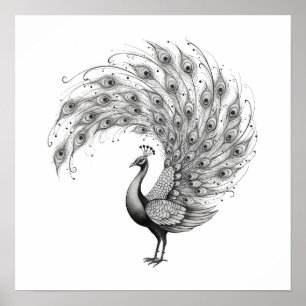 Poster Pavão Preto e Branco