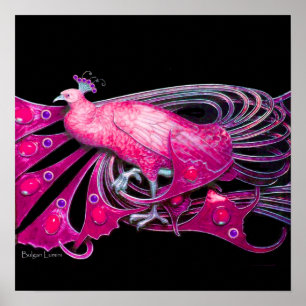 Poster PAVÃO, rosa, fúcsia, azul roxo preto