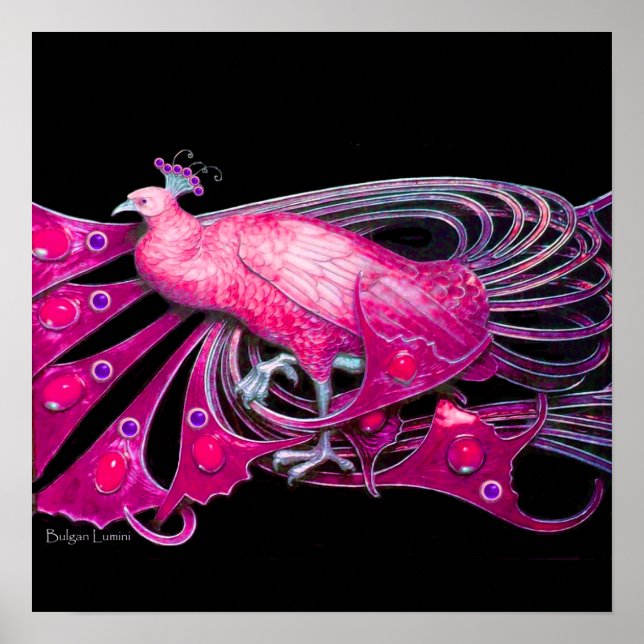 Poster PAVÃO, rosa, fúcsia, azul roxo preto (Frente)