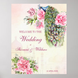 Poster Pavão vitoriano, rosas rosa-rosa-vindas