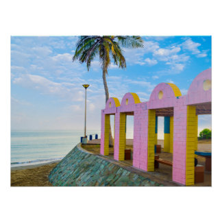 Pôster Pavilhão Colorido de Praia Tropical Costeira