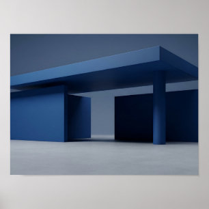 Poster Pavilhão Modernista Azul Profundo Parede Arquitetô