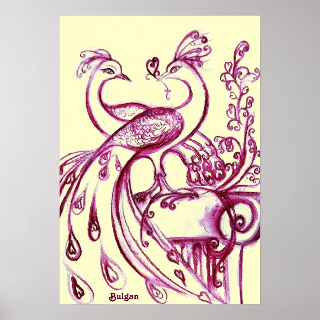 Poster PAVÕES APAIXONADOS, Vermelho e Creme (Frente)