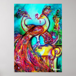 Pôster PAVÕES ENAMORADOS, Vermelho Azul Turquesa