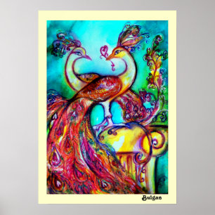 Poster PAVÕES ENAMORADOS, Vermelho Turquesa Azul Amarelo