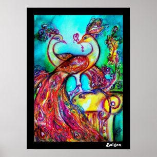 Poster PAVÕES ENAMORADOS, Vermelho Turquesa Azul Amarelo