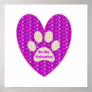 Poster Paw Coração Cor-de-Rosa Branco Seja Meu Nam