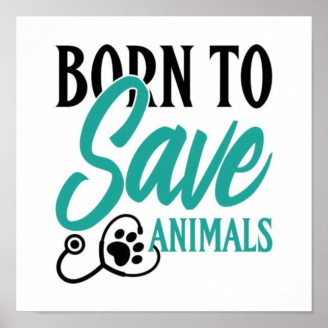 Poster Paw Print and Stethoscope Heart Graphic (Frente)