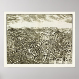 Pôster Pawling, mapa panorâmico de NY - 1909
