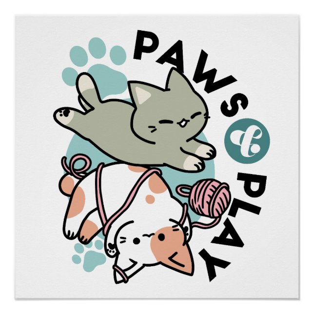 Pôster Paws and Play – Adorable Cat Illustration (Frente)