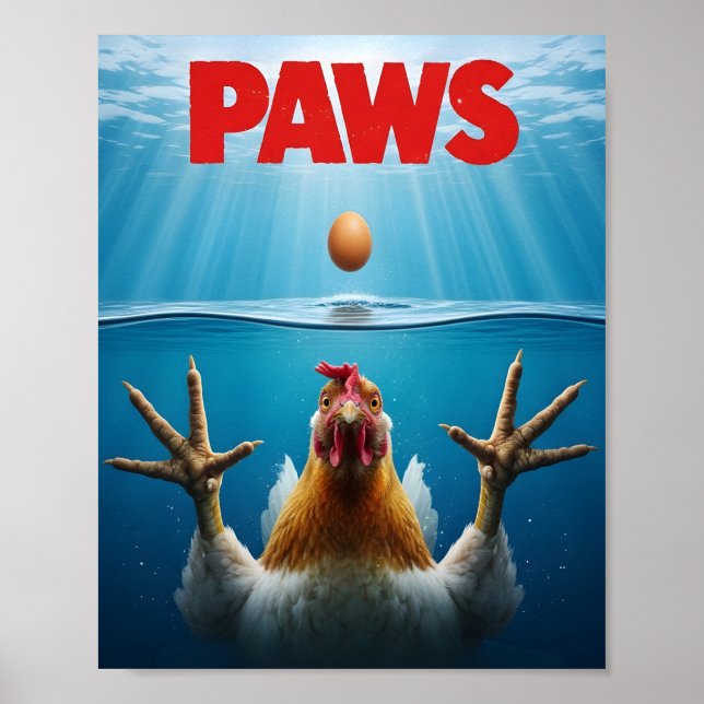 Poster PAWS Chicken Meme – Jaws-Inspired Poultry Humor (Frente)