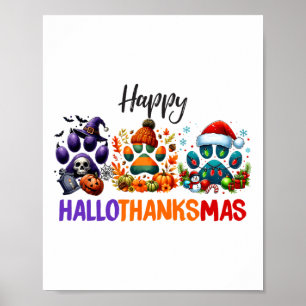 Poster Paws Happy Hallothanksmas Dia das Bruxas Ação de G