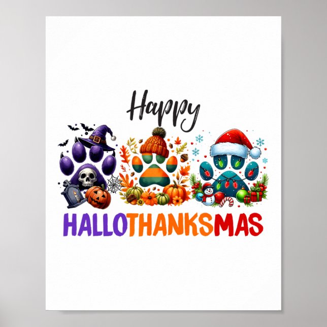 Poster Paws Happy Hallothanksmas Dia das Bruxas Ação de G (Frente)