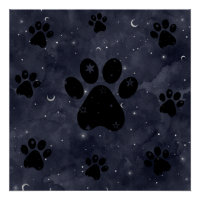 Paws Star e Crescent Moons Blue Watercolor