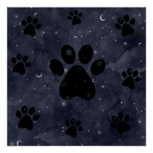 Paws Star e Crescent Moons Blue Watercolor