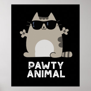 Poster Pawty Animal Funny Party Cat Pun Dark BG