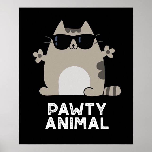 Poster Pawty Animal Funny Party Cat Pun Dark BG (Frente)