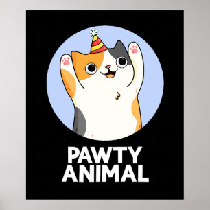 Poster Pawty Animal Funny Party Cat Pun Dark BG