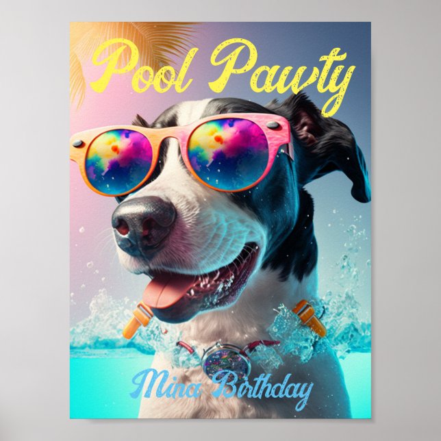 Poster Pawty de Piscina especial personalizada para o seu (Frente)