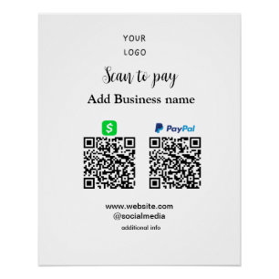 Pôster Paypal Cashapp digitalizar para pagar QR adicionar