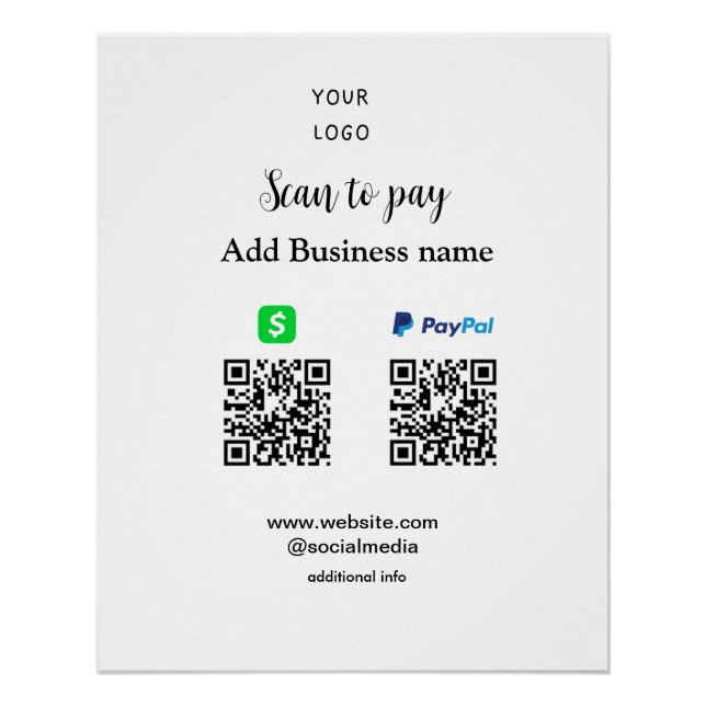 Pôster Paypal Cashapp digitalizar para pagar QR adicionar (Frente)