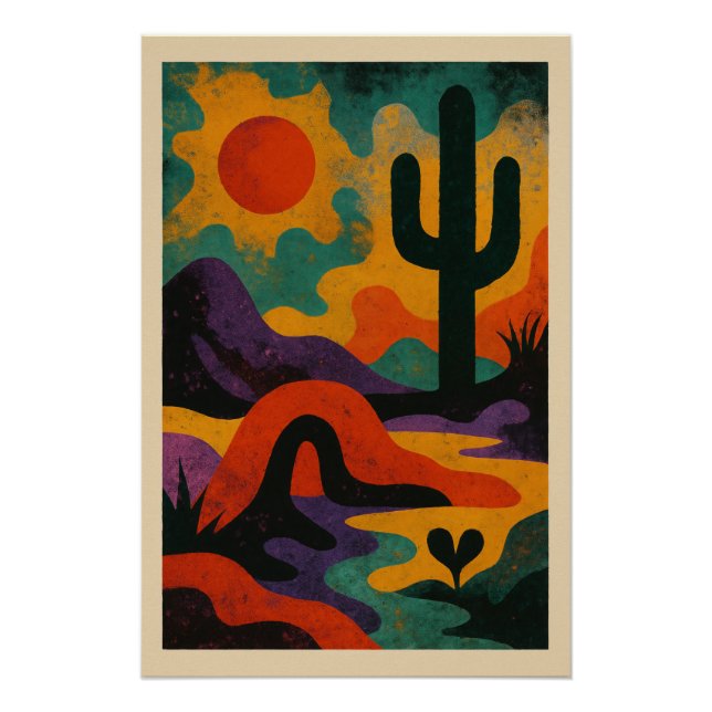 Pôster Paysage Désertique Abstrait en Couleur (Frente)