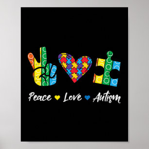 Poster Paz Amor Autismo Quebra-Cabeça Conscientização Aut