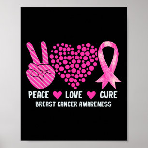 Poster Paz Amor Cura Cancer Mama Consciência Rosa Ribbo