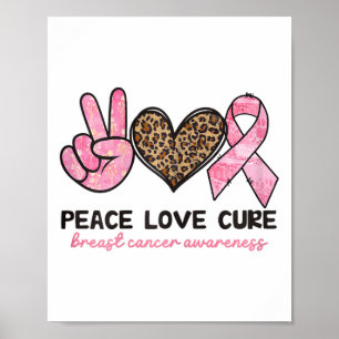 Poster Paz Amor Cura Cancer Mama Consciência Rosa Ribbo