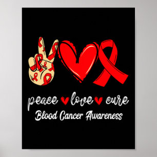 Poster Paz Amor Cura Cancer Sangue Vermelho Fita Consciên