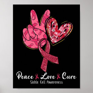 Poster Paz Amor Cura Fita Burgundy Conscientização da Cél