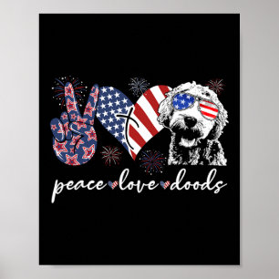 Poster Paz Amor Doods Goldendoodle Bandeira Dos EUA Doodl