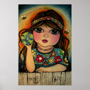 Pôster Paz, amor e flower power