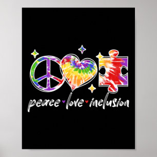 Poster Paz Amor Inclusão Rainbow Tie Dye Autism Awaren