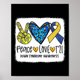 Poster Paz Amor T21 Cura Azul Amarelo Conscientização Sín