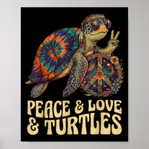 Poster Paz amor tartarugas retro hippie tartaruga marinha