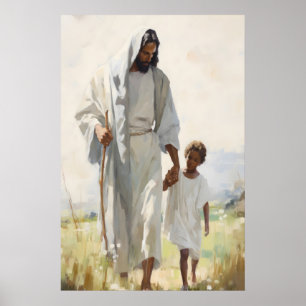Poster Paz em Cristo Jesus e Menino Negro Cristão