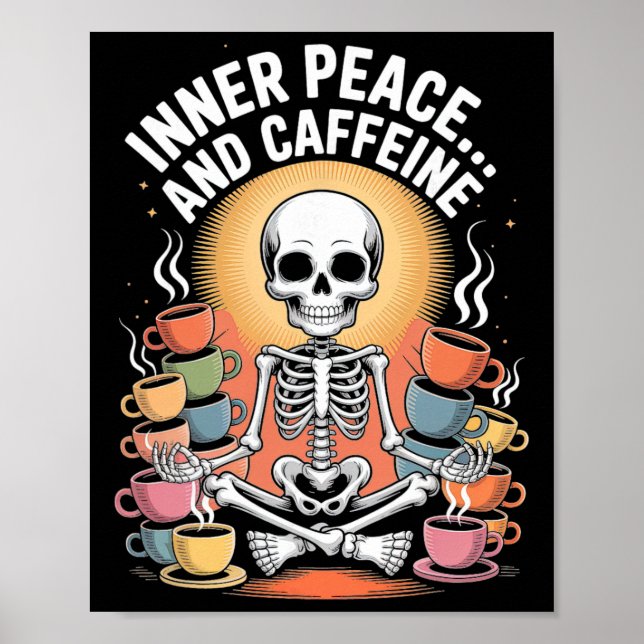 Poster Paz Interior E Desenho De Yoga De Esqueleto Com Ca (Frente)