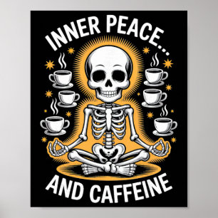 Poster Paz Interior E Desenho De Yoga Esqueleto Com Cafeí