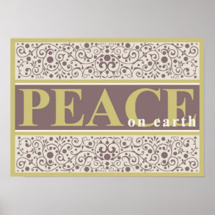 Pôster Paz no Natal de creme roxo Dourado ornamentado da
