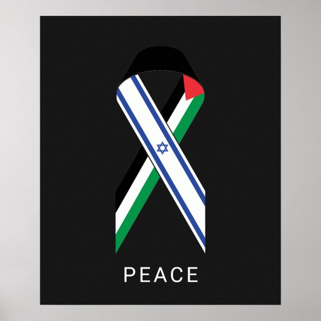 Poster Paz para Israel e Palestina bandeiras de fita negr (Frente)