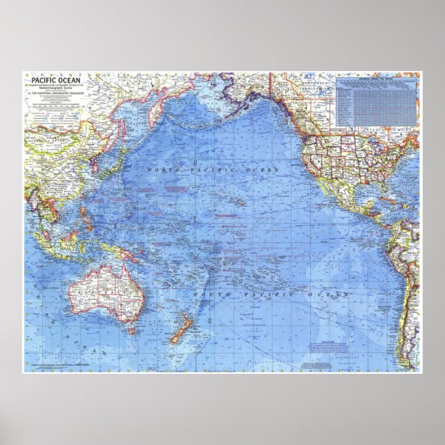 Poster "Pazifik: 1969/heute - Detaillierte Pazifikkarte (Frente)