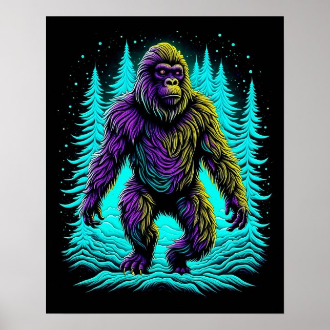 Poster Pé Grande Asquatch em Teal e Preto (Frente)