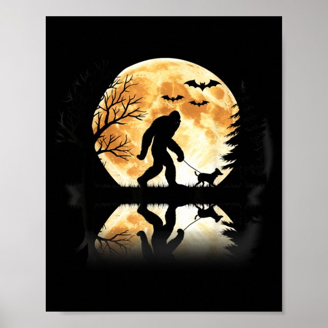 Poster Pé Grande Caminhando Com Cachorro Lua de Halloween (Frente)